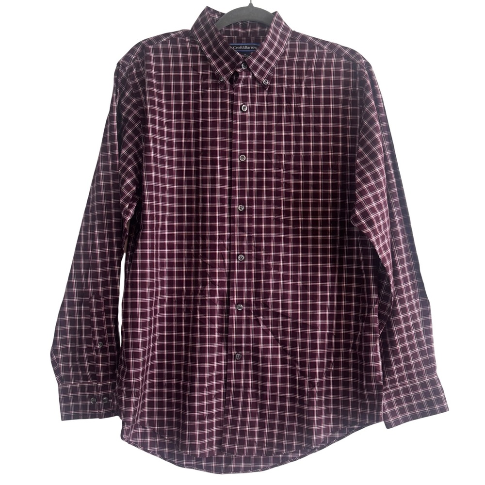Croft & Barrow Mens Medium Plaid Long Sleeve Button Down Shirt Maroon